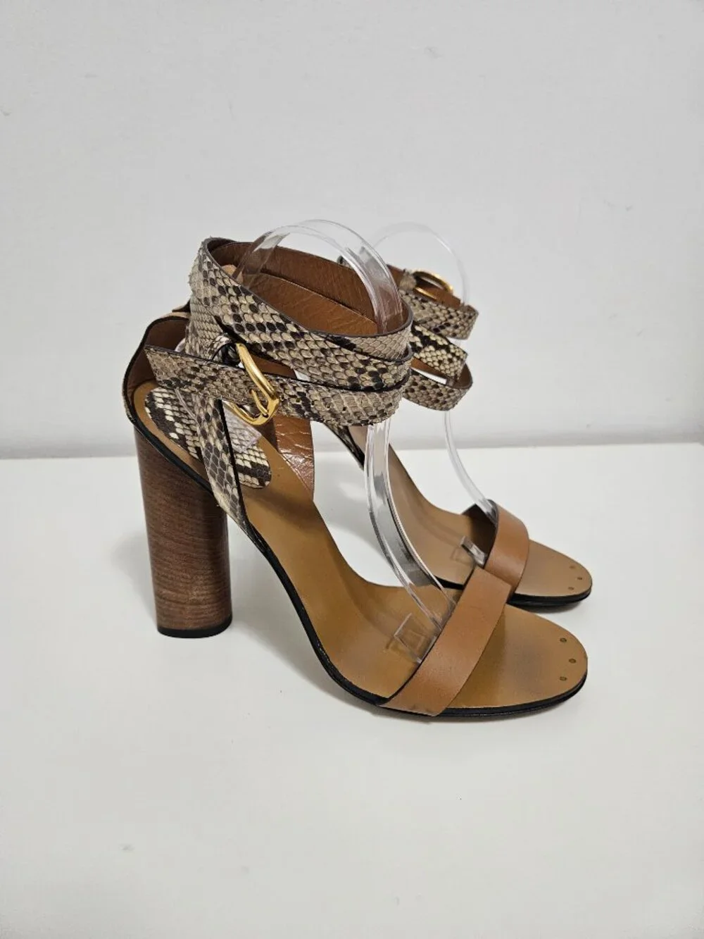 NWOT Gucci Candy Leather Python Heel Sandals Sz 41 EUR Tan Runway
